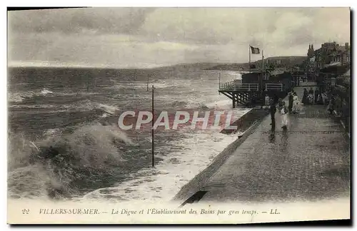 Cartes postales Villers sur Mer La Digue et L'Etablissement des Bains par Gros Temps