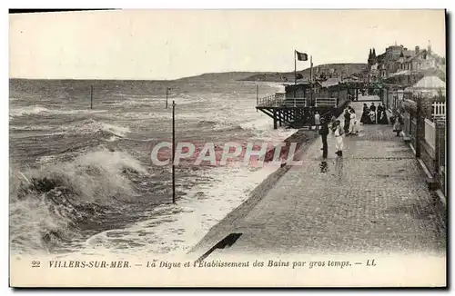 Cartes postales Villers sur Mer La Digue et L'Etablissement des Bains par Gros Temps