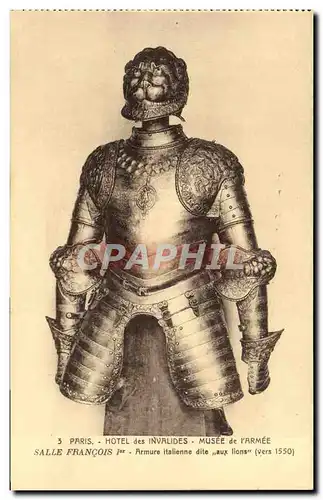 Cartes postales Paris Hotel des Invalides Musee de l&#39Armee Salle Francois 1er Armure italienne dite aux Lions