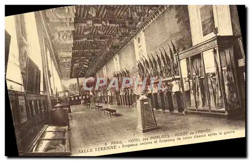 Cartes postales Paris Hotel des Invalides Musee de l&#39Armee Salle Turenne Drapeaux de corps dissous Militaria