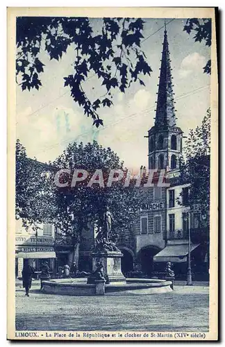 Cartes postales Limoux La Place de la Republique et le clocher de St Martin