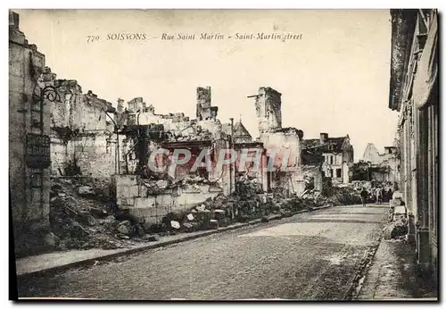 Ansichtskarte AK Soissons Rue Saint Martin Militaria