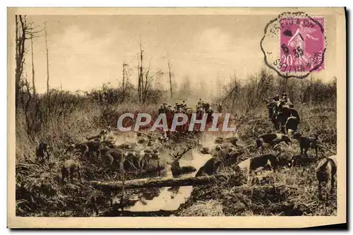 Cartes postales Foret de Villers Cotterets Equipage Menier bat l&#39eau a Silly la Poterie Chasse a courre Chien