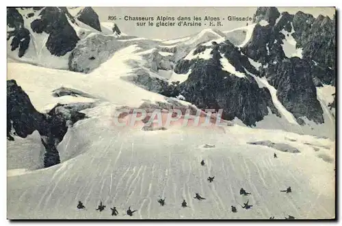 Cartes postales Chasseurs Alpins Dans Les Alpes Glissade Sur le glacier d&#39Arsine Militaria