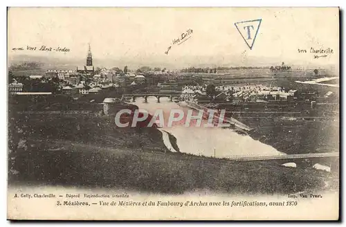 Cartes postales Mezieres vue De Mezieres et du faubourg d&#39arches avec les fortifications affranchissement Mad