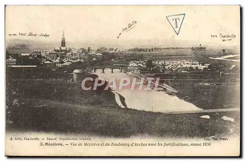 Cartes postales Mezieres vue De Mezieres et du faubourg d'arches avec les fortifications affranchissement Mad