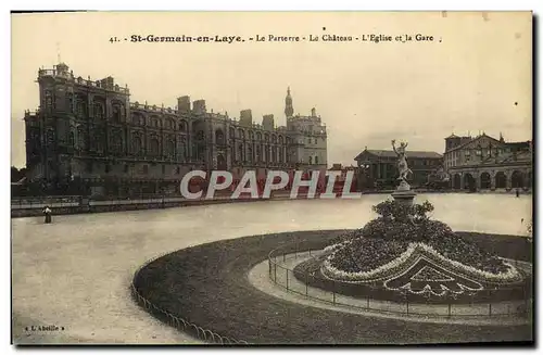 Cartes postales St Germain en Laye Le Parterre Le Chateau L&#39Eglise et la Gare