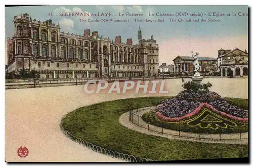 Cartes postales St Germain en Laye Le Parterre Le Chateau L&#39eglise et la gare