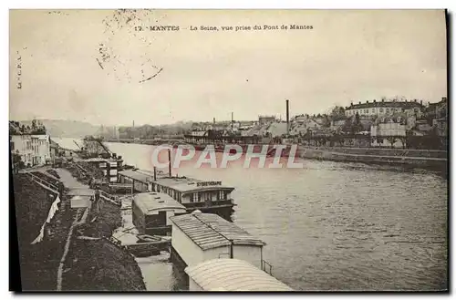 Cartes postales Mantes La Seine Vue prise du Pont de Mantes Bateau Peniche