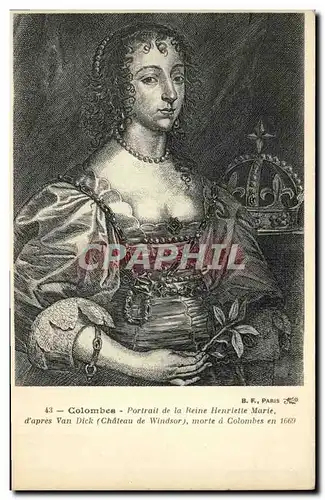 Cartes postales Colombes Portrait de la reine Henriette Marie Van Dick Chateau de Windsor