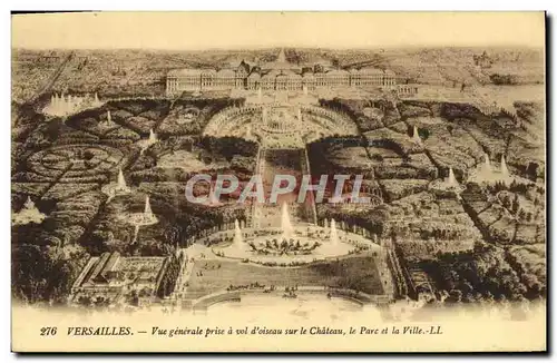 Cartes postales Versailles Vue Generale prise a vol d&#39oiseau sur le Chateau le Parc et la Ville