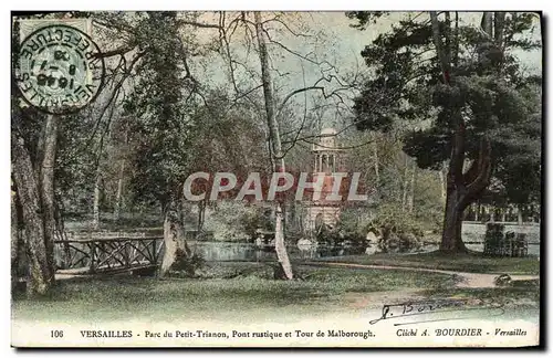 Cartes postales Versailles Parc du Petit Trianon Pont rustique et tour de Malborough