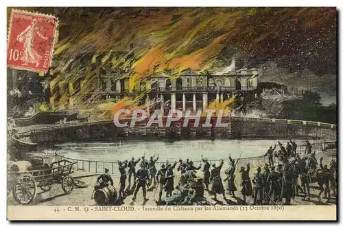 Cartes postales Saint Cloud Incendie du chateau par les allemands 13 octobre 1870