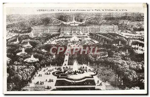 Cartes postales Versailles Vue Prise a Vol D&#39Oiseau Sur Le Parc Le Chateau et la ville