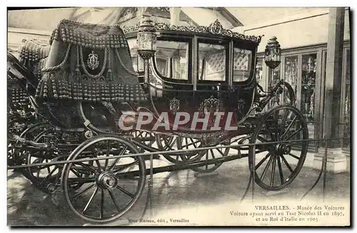 Ansichtskarte AK Versailles Musee des Voitures Voiture ayant servi au Tsar Nicolas II en 1897 et au roi d&#39Ital