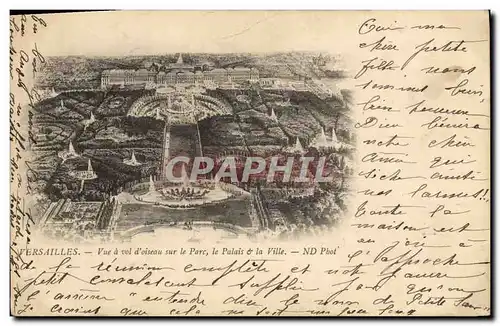 Cartes postales Versailles Vu a vol d&#39oiseau sur le parc le palais et la ville