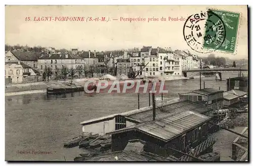 Cartes postales Lagny Pomponne Perspective Prise Du Pont De Pierre Peniches Bateaux