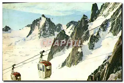 Cartes postales moderne Chamonix Mont Blanc Aiguille Du Midi Les telebennes sur la vallee Blanche Tour Ronde et le Grand