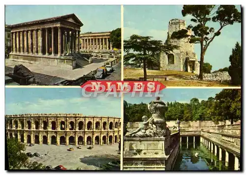 Cartes postales moderne Nimes Les arenes Tour Magne Jardins de la fontaine Baisn romains