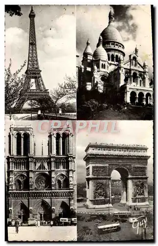 Cartes postales moderne Paris Et Ses Merveilles La Tour Eiffel Sacre Coeur Notre Dame Arc de Triomphe