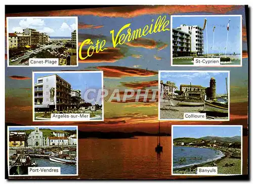 Moderne Karte Canet Plage Cote Vermeille St Cyprien Banyuls Collioure Port Vendres Argeles sur Mer