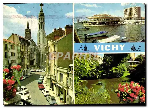 Cartes postales moderne Vichy Eglise Saint Blaise La rotonde du lac et le port Un coin du port