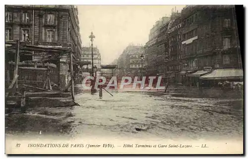 Cartes postales Inondations De Paris Hotel Terminus Et Gare Saint Lazare