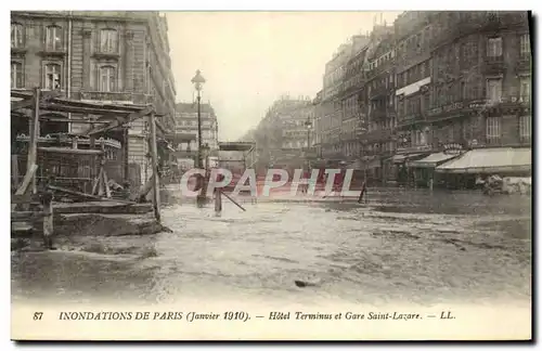 Cartes postales Inondations De Paris Hotel Terminus Et Gare Saint Lazare