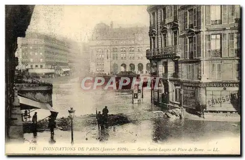 Cartes postales Inondations De Paris Gare Saint Lazare Et Place De Rome