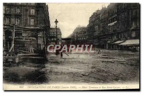 Cartes postales Inondations De Paris Hotel Terminus et Rue Saint Lazare