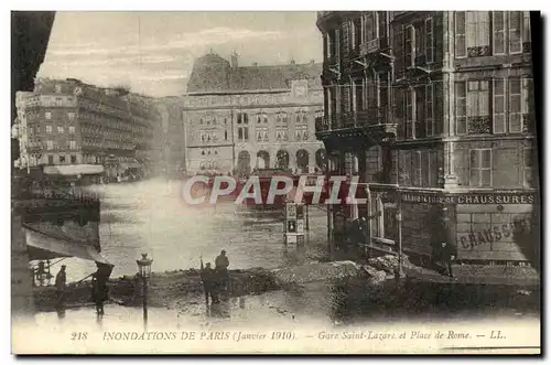 Cartes postales Inondations De Paris Gare Saint Lazare Et Place De Rome