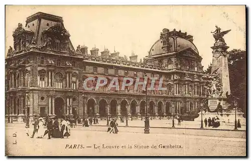 Cartes postales Paris Le Louvre Et La Statue De Gambetta