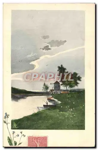 Cartes postales Fantaisie Moulin Peche Pecheur