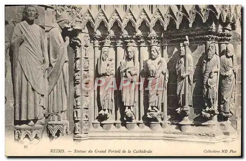 Ansichtskarte AK Reims Statues Du Grand Portail De La Cathedrale