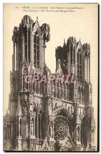 Cartes postales Reims La Cathedrale Les Tours Et La Grande Rosace