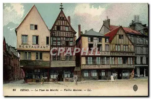 Cartes postales Reims La Place Du Marche Vieilles Maisons Restaurant Rene Hamme