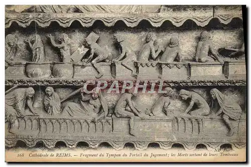 Ansichtskarte AK Cathedrale De Reims Fragment Du Tympan Du Portail Du Jugement Les morts sortant de leurs tombeau