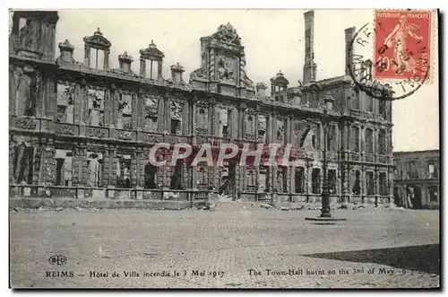 Ansichtskarte AK Reims Hotel De Ville Incendie le 3 mai 1917 Militaria