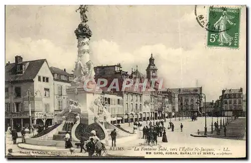 Ansichtskarte AK Reims La Fontaine Sube Vers L&#39Eglise St Jacques Comptoir de la Comete