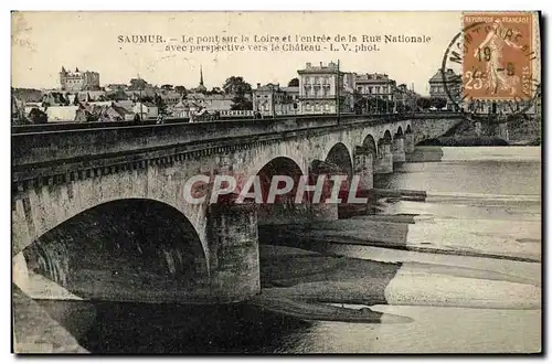 Cartes postales Saumur Le Pont Sur la Loire et l&#39entree de la Rue Nationale avec perspective sur le chateau