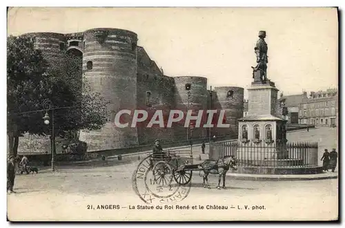 Ansichtskarte AK Angers La Statue du Roi Rene et le Chateau Attelage Cheval