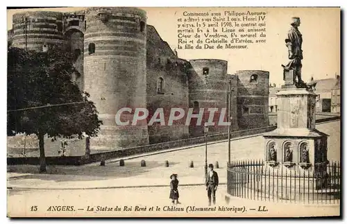 Cartes postales Angers La Statue du Roi Rene et le Chateau