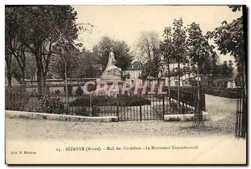 Cartes postales Sezanne Mail des Cordeliers le Monument Commemoratif