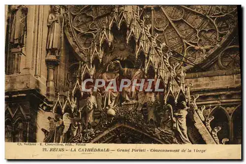 Cartes postales Reims La Cathedrale Grand Portail Couronnement de la Vierge