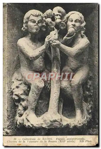 Ansichtskarte AK Reims Cathedrale Facade septentrionale Claveau de la Voussure de la Rosace Adam et Eve