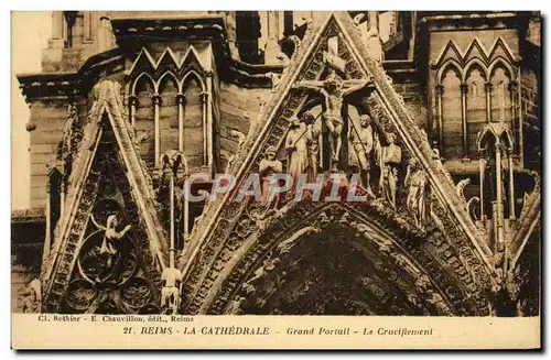 Cartes postales Reims Cathedrale Grand Portail Le crucifiement