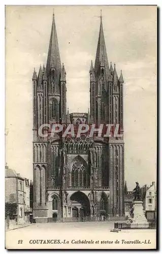 Cartes postales Coutances La Cathedrale Et Statue De Tourville