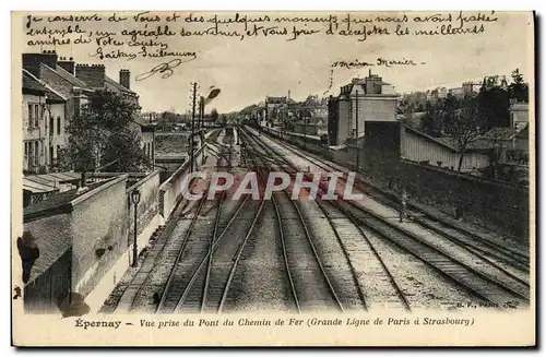 Cartes postales Epernay Vue Prise Du Pont Du Chemin De Fer Grande ligne de Paris a Strasbourg