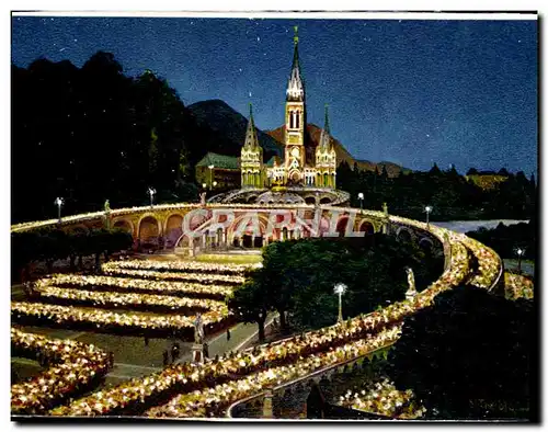 Cartes postales moderne Lourdes La Basilique Illuminee Et La Procession