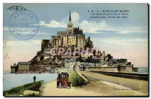 Ansichtskarte AK Mont Saint Michel Vue Generale Prise De La Digue Automobile